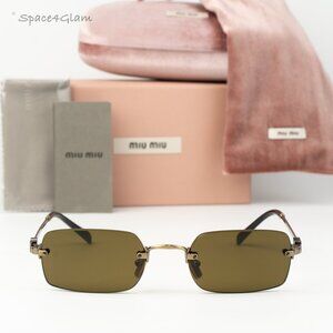 Miu Miu Men Sunglasses Old Gold Brown Rectangle MUB50S 26C09Z NEW AUTHENTIC
